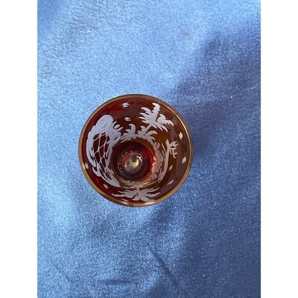 Vintage Bohemian Etched Red Glass Toothpick Holder - Picture 5 of 6